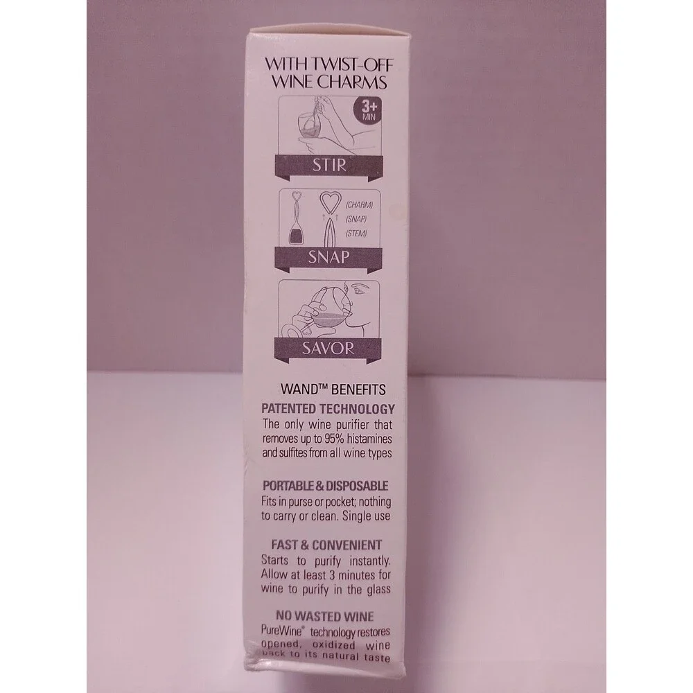PureWine The Wand Wine Purifier 8-Pack Silver New Sealed No More Headaches